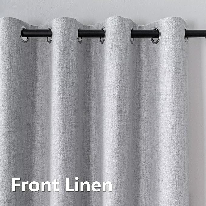 Blackout Curtains 84 Inch Length 2 Panels Set, 100% Black Out Textured Thermal Curtains, Grommet Light Blocking Drapes for Living Room Bedroom Luxury Decor(52W × 84L inch, Greyish White)