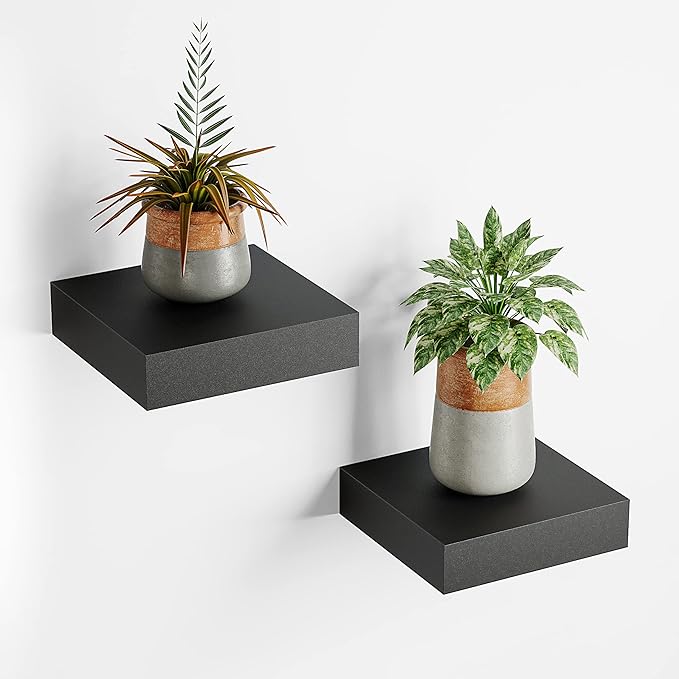 BAMEOS Small Floating Shelves for Wall, Small Black Shelf 5.9 * 5.7 Inch Display Ledges for Decor, Mini Shelf for Wall, Black
