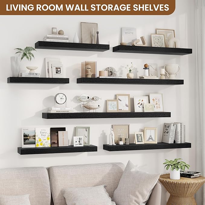 fuqing Floating Shelves for Wall, Bathroom Shelf Wall Mounted for Storage, Shelves with Invisible Bracket for Bedroom, Kitchen, Living Room, Farmhouse Small Book Shelf, 30 Inch Set of 2, Black