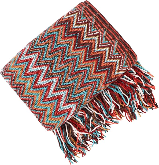 Boho Throw Blanket - Bohemian Fringe Tassels， for Bed Couch Soft ChairBlanket Double Sided (50"x70") (Red)