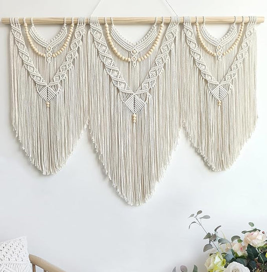 Achart Macrame Wall Hanging Large- Boho Wall Decor- large wall art- Wall Decor Living Room- Macrame Tapestry Boho Decor for Bedroom (Beige-V)