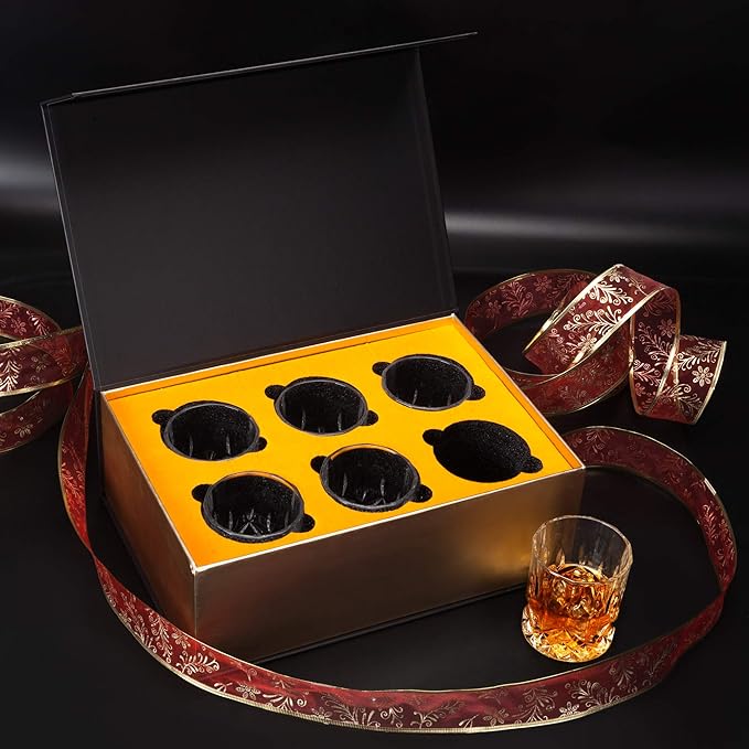 KANARS Whiskey Glasses Set of 6 with Elegant Gift Box,10 Oz Premium Old Fashioned Crystal Glass Tumbler for Liquor, Scotch, Cocktail or Bourbon Drinking, Gifts for Birthday Wedding Anniversary