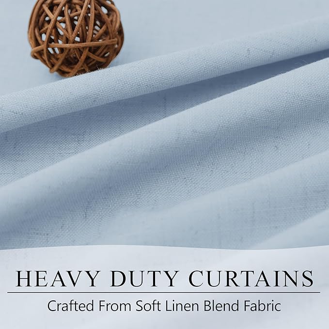 Light Blue Blackout Curtains 90 Inches Long for Bedroom 2 Panel Set Thermal Insulating Room Darkening Draperies for Living Room Black Out Linen Drapes Winter Cold Blocking Grand Millenial 52x90 Length
