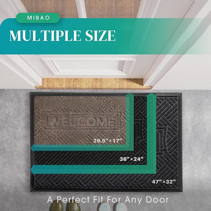 Mibao Front Door Mat Outside Entrance, Durable Outdoor Indoor Mat, Low Profile Heavy Duty Doormat, Non-Slip, Traps Dirt and Moisture, Easy Clean Patio Porch Entryway Mat, 36" x 24", Grey