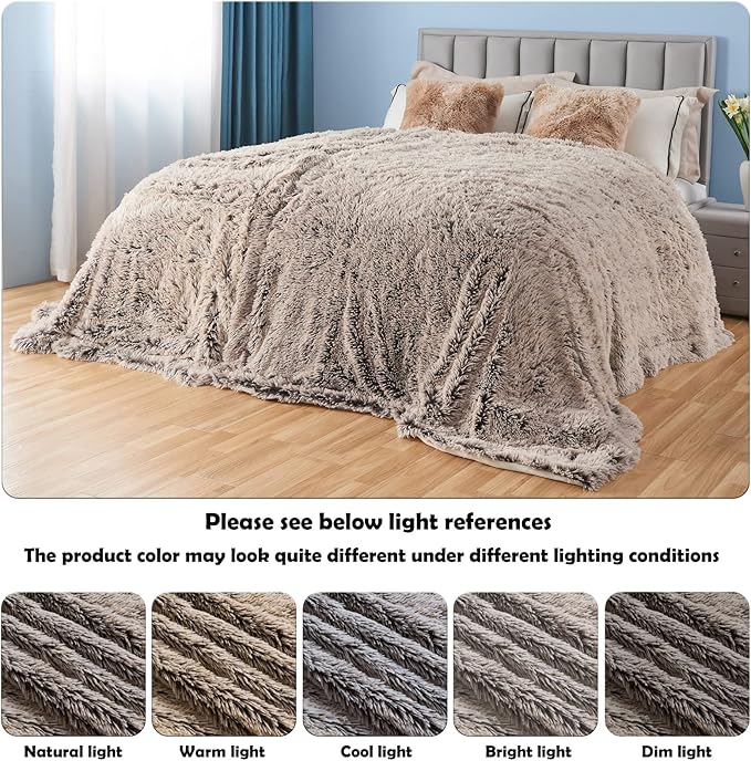 GONAAP Fuzzy Faux Fur Throw Blanket Twin Size Frosty Brown Super Soft Cozy Plush Fuzzy Shaggy Blanket for Couch Sofa Bed (Frosty Brown, Twin(60"x80"))