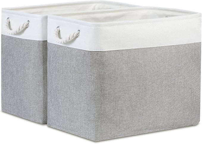 Bidtakay Large Storage Bins for Clothes Fabric Deep Baskets for Organizing Set of 2 Grey Fabric Pantry Storage Bins for Hallway Living Room Blankets 17x12x15 in Extra Large Shelf Tote Baskets