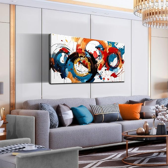 Abstract Wall Art Large Canvas Prints Modern Living Room Bedroom Home Office Wall Decor Framed Colorful Circle Abstract Picture Ready to Hang Size 20x40