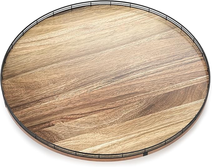 Acacia Wood 24" Lazy Susan Turntable Organizer for Table Top, Farmhouse Extra Large Round Lazy Susan for Serving Kitchen Countertop Cabinet for Charcuterie Centerpiece, Bathroom Vanity Tray Decor