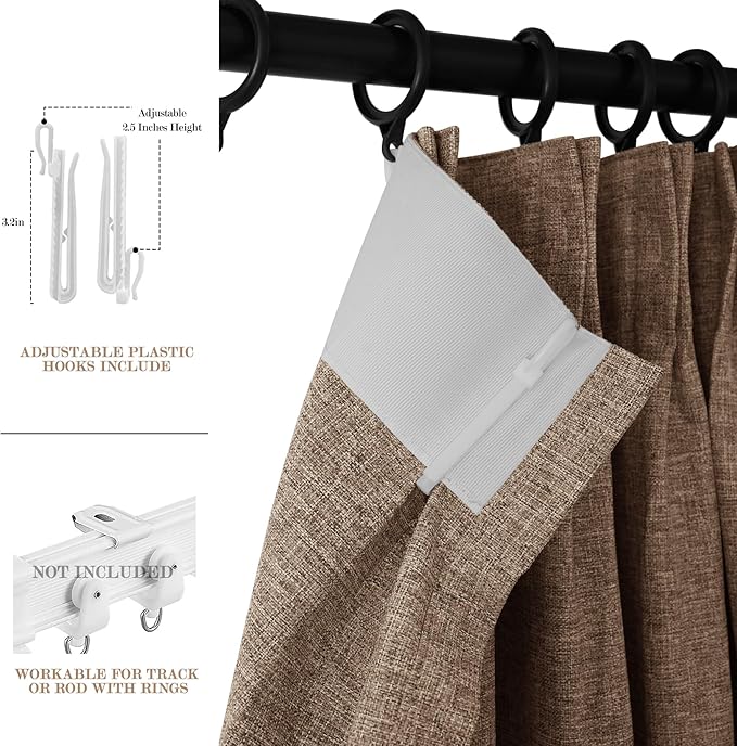 Taupe Pinch Pleat 100% Blackout Drapes Linen Blend, Room Divider, Room Darkening, Energy Saving, Furniture Protecting, Light Blocking Extra Wide Privacy Curtains, 240Wx84L, 1 PC