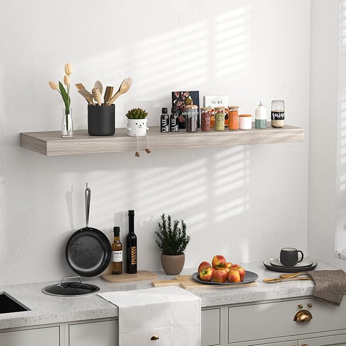 Floating Shelves - 10.3 Inch Deep Wall Shelf for Decor & Storage - Wall Mounted Display Shelving with Invisible Heavy-Duty Metal Bracket - 36" W x 10.3" D x 1.8" H - Set of 1 - Rustic Grey