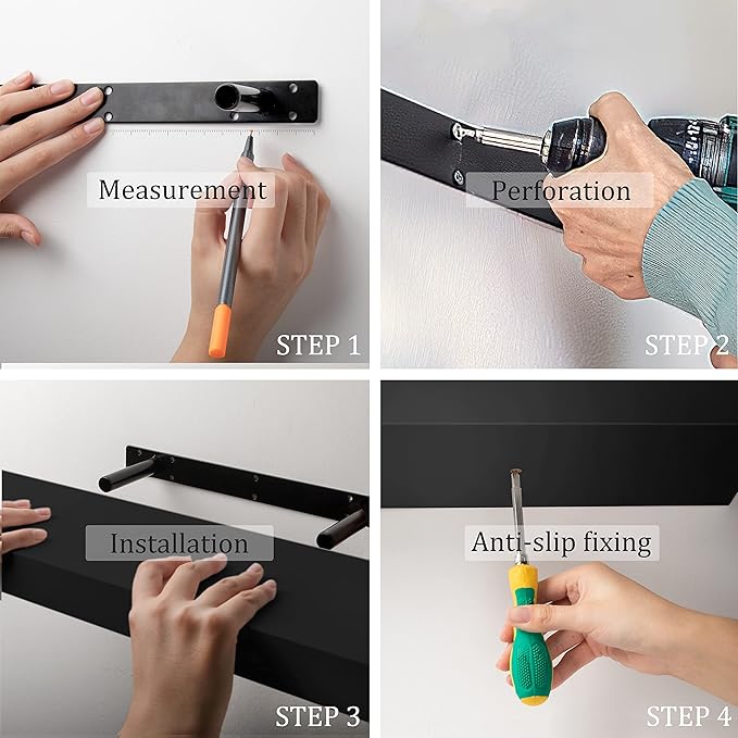 BAMEOS Floating Shelf,Wall Shelf,Decor Wall Mounted Shelves,Hanging Shelf Set L24xW6 for Bathroom Kitchen Living,Kitchen,Room Bedroom Storage,Black