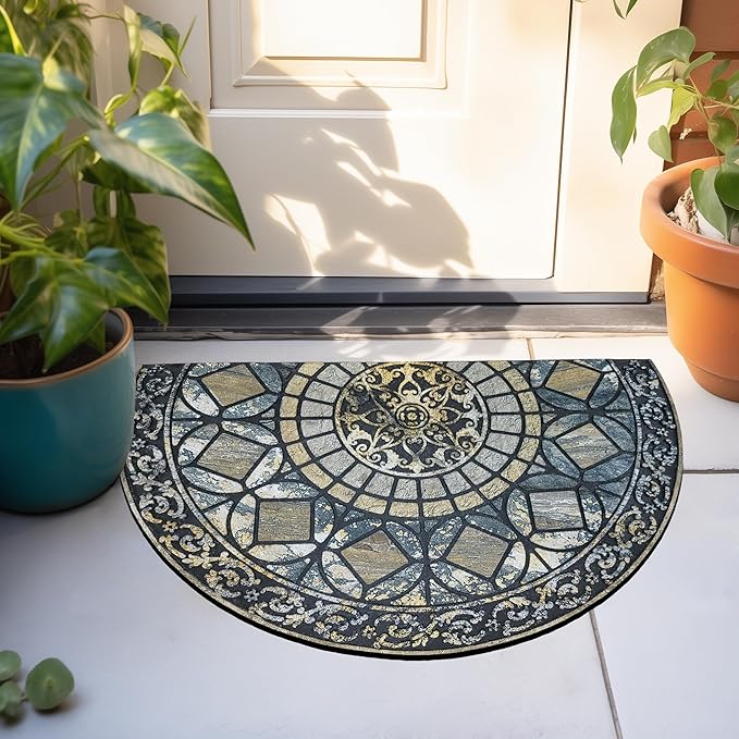 CHICHIC Entrance Door Mat Large 24 x 36 Inch Entry Way Doormat Front Door Rugs Outdoors Heavy Duty Welcome Mat Non Slip Rubber Back Low Profile for Garage, Patio, High Traffic Area, Blue