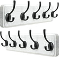Dseap Coat Rack Wall: Patented, Heavy-Duty, 5-Double-Hooks Wooden Wall Mounted Coat Rack Coat Hanger Hook Rail for Winter Coats Hat Jacket Clothing, White & Black, Pack of 2
