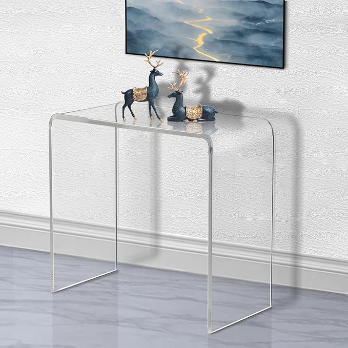 Acrylic Console Table, 37.5” L Thick Modern Entryway Table for Hallway, Living Room, Clear Acrylic Desk, 37.5” W x 29.25” H x 15.25” D, 220LBS Weight Capacity.