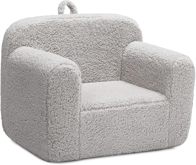 ALIMORDEN Kids Ultra-Soft Snuggle Foam Filled Chair, Toddler Cuddly Sherpa Reading Couch for Boys and Girls, Light Grey