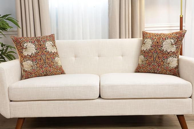 Charlotte Home Furnishings Pimpernel Tobacco Brown Floral Throw Pillow Cover 18” x 18” – Botanical Tapestry Cushion Cover for Sofa or Bed | Jacquard Woven in Europe | Insert Not Included