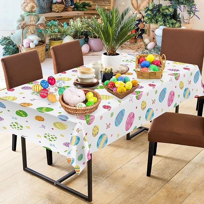 2 Pack Easter Tablecloth - Colorful Easter Eggs Table Cloth, Plastic Disposable Rectangle Spring Easters Egg Table Cover for Easters Tables Decorations and Party Supplies Decor Favors, 108 x 54 Inch