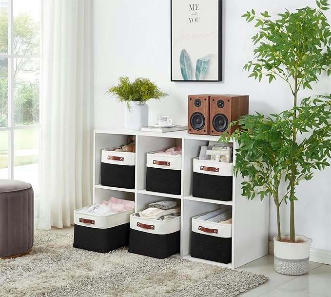 DECOMOMO Storage Baskets for Shelves - Fabric Closet Organizers and Storage Bins, Perfect Baskets for Organizing Closet Toys Nursery (Black and White, XL - 3 Pack)