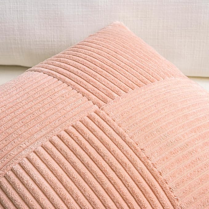 Fancy Homi 2 Packs Peach Lumbar Decorative Throw Pillow Covers 12x20 Inch for Living Room Couch Bed Sofa, Rustic Farmhouse Boho Home Decor, Soft Striped Corduroy Rectangle Accent Cushion Case 30x50 cm