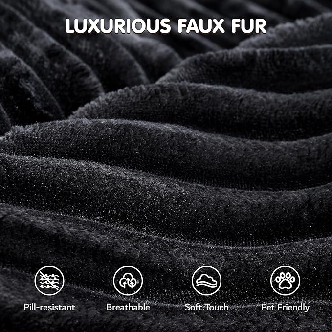 ovios 58" Oversized Round Chair Lounge Chaise Indoor, No Assembly Required, Cloud Large Circle Chair with Plush Fuax Fur, Fluffy Modern Sleeper Sofa Bed for Reading Yoga, Black (Plush Corduroy Fabric)