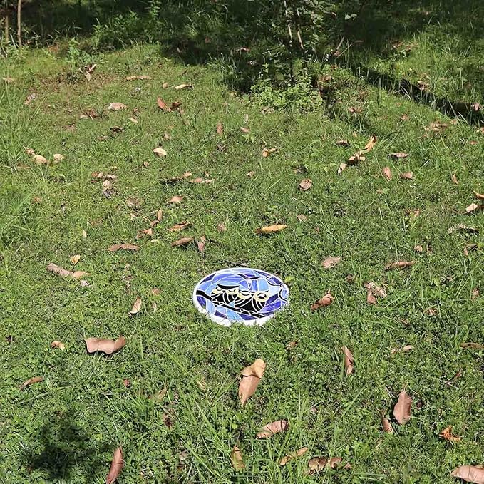 Bieye MSS005 Tiffany Style Stained Glass Mosaic Decorative Stepping Stone for Garden Decor (Owl, 12" Round)