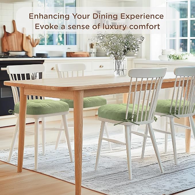 Codi Dining Chair Cushions 4 Pack, Thick Chairs Pads for Indoor Kitchen Room - Washable, Non-Slip Memory Foam Seat Cushion with Ties, 16.5"x16.5"x 3.5", Set of 4, Sage