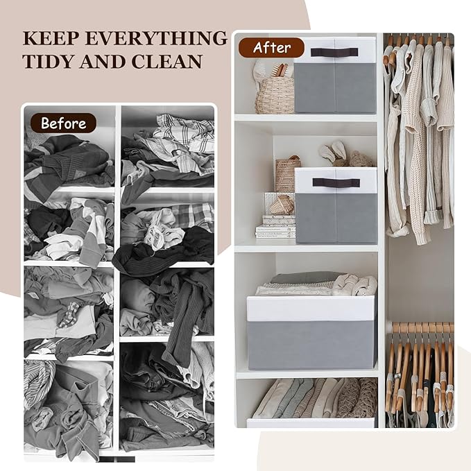 Criusia Large Storage Baskets 8 Pack Versatile Fabric Storage Bins for Closet Cabinet Wardrobe Nursery Pantry | Nursery Organizer Bins for Baby Diaper Toys Clothes | Housewarming Mothers Day Gift