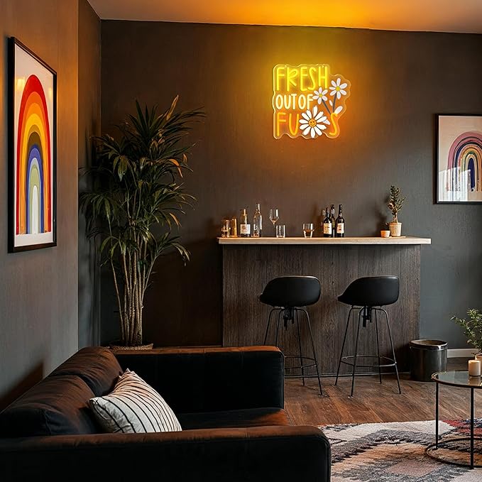 FRESH OUT OF FUS Neon Sign, Funny Novelty Neon Signs for Wall Decor, Dimmable Acrylic Neon Lights for Living Room Bedroom Party Decorations, Perfect Gifts