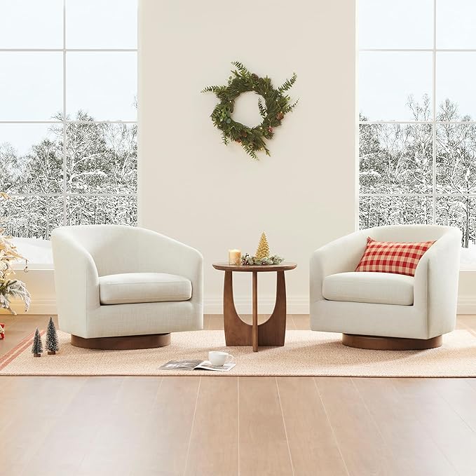 CHITA Swivel Accent Chair, FSC Certified Upholstered Fabric Barrel Chair for Living Room Set of 2, Fully Assembled, Linen