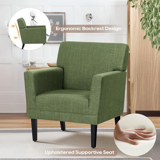 COLAMY Modern Accent Chair for Living Room, Upholstered Fabric Accent Armchair with Back, Soft Single Sofa Chair with Arms for Bedroom/Office/Reception Room, Green