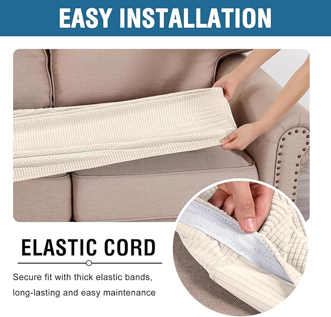 H.VERSAILTEX Super Stretch Individual Seat Cushion Covers Sofa Covers Couch Cushion Covers Slipcover Sets Thick Jacquard Textured Twill Fabric (1 Piece Sofa Cushion Cover, Natural)