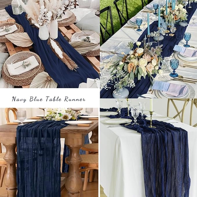 20 Pack Navy Blue Cheesecloth Table Runner 10FT Boho Fabric Rustic Cheese Cloth Table Runner for Wedding Bridal Shower Baby Shower Gauze Sheer Birthday Party Table Decorations 20 x 120 Inch Long