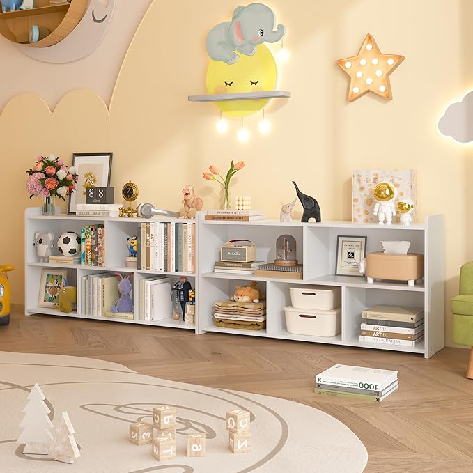 Book Shelf Set of 2, 5 Cubes Storage Organizer, Freestanding White Bookshelf Cube Shelf for Bedroom, Living Room, Home Office, Open Bookshelf Wooden Bookcase