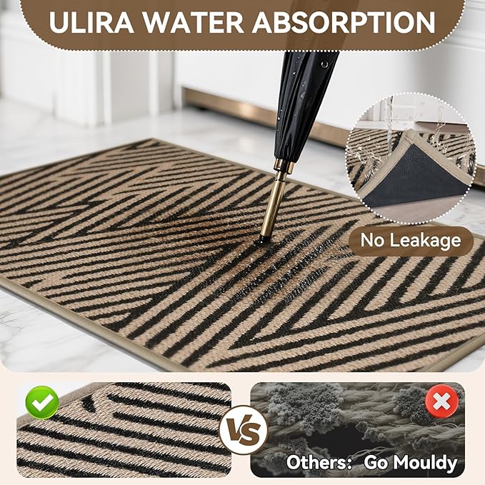 Front Door Mat Outside Entrance, Non Slip Rubber Backing, Trap Dirt and Moisture, Easy Clean Low Profile Welcome Floor Mats for Patio Porch Indoor Outdoor Entry Mat, 31x47 Inch, Brown