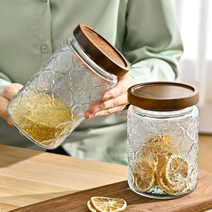 3-Pack 32oz Vintage Glass Jar With Lid, Glass Storage Containers, Airtight Kitchen Storage Containers For Sugar, Coffee, Tea, Spice, Flour, Candy Cookie, Pasta, Cereal