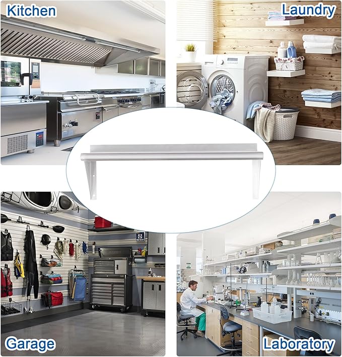 HARDURA Stainless Steel Shelf 18" x 60", 450lb Commercial Shelves Wall Mount Metal Shelving with Backsplash and Brackets for Kitchen, Restaurant, Laundry Room and Home