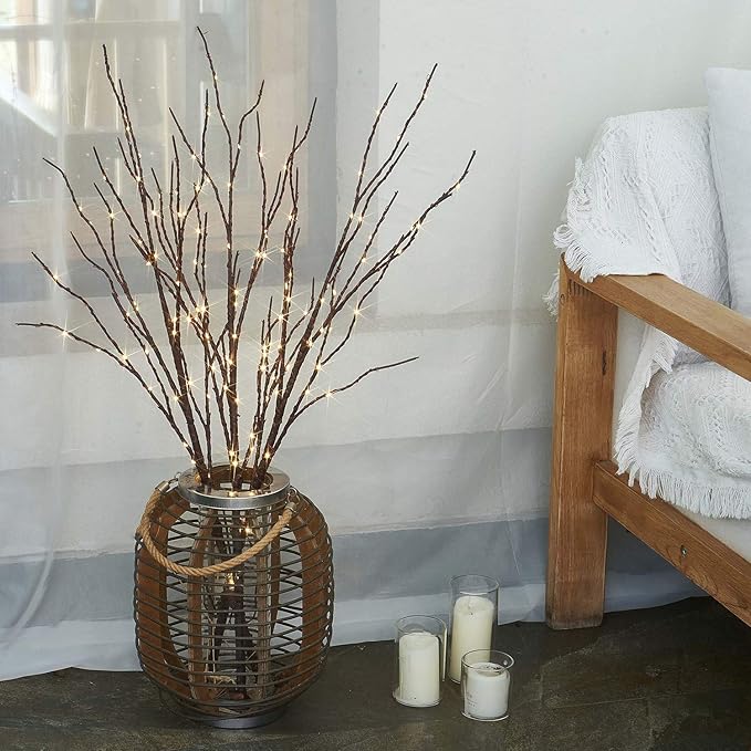 Fudios Lighted Branch Plug in with Timer Willow Branches with Fairy Lights for Vase Twig 32IN 150 LED Outdoor and Indoor Holiday Party Decor