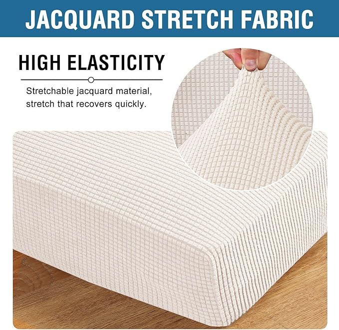 H.VERSAILTEX Super Stretch Individual Chaise Cover Sectional Couch Covers for L Shaped Sofa Both Left/Right Featuring Thick Jacquard Textured Twill Fabric (1 Piece Chaise Cover Large, Ivory)