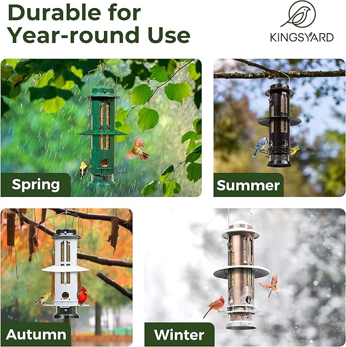 Kingsyard Squirrel Proof Bird Feeder with Removable Base, All Metal, Tube Bird Feeders for Outdoors Hanging, Easy to Clean & Refill, Antique Copper
