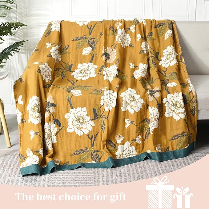 Boho Throw Blanket for Bed - 100% Pure Cotton Ultra Soft Rustic Quilt - Farmhouse Decor Bed Blankets, All Season Rustic Throw for Sofa Couch Chair(91''x 98'', Flower Branch 2)