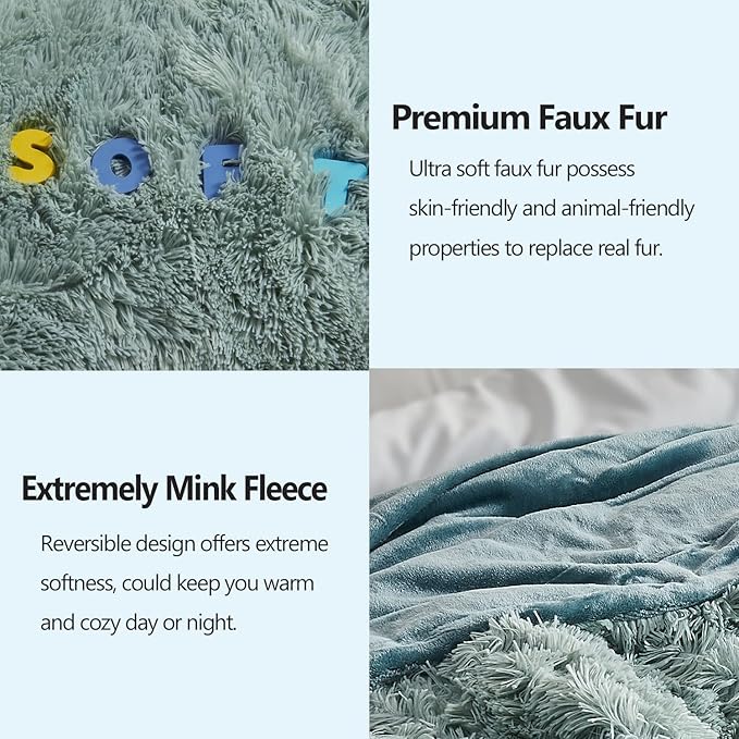 GONAAP Fuzzy Faux Fur Throw Blanket Queen Size Ice Blue Super Soft Cozy Plush Fuzzy Shaggy Blanket for Couch Sofa Bed (Ice Blue, Queen(90"x90"))