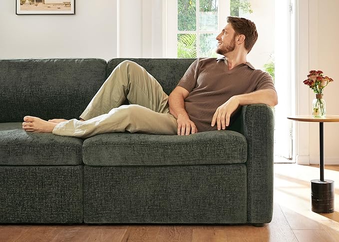 HONBAY Modular Sectional Sofa with Storage Seats, L Shaped Sectional Couch with Storage, Chenille Sectional Couches for Living Room, Green