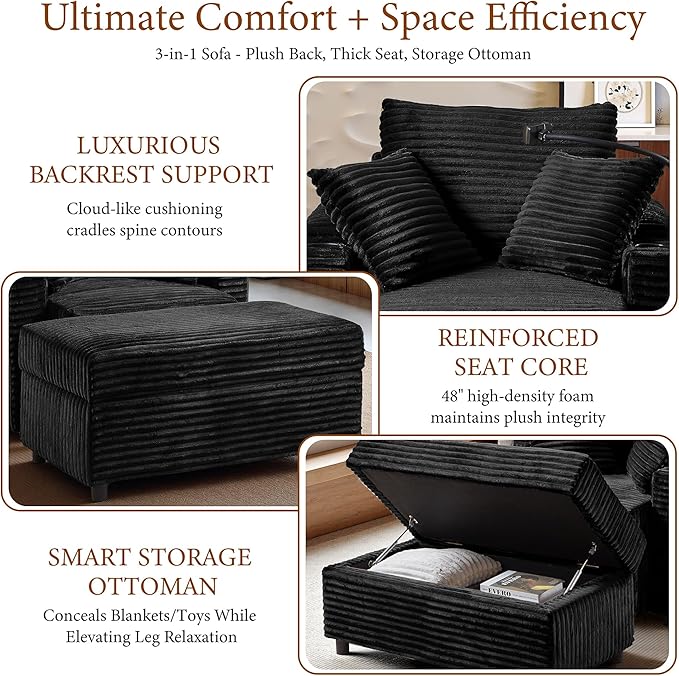 Accent Chair with Storage Ottoman Upholstered Living Room Chairs for Reading Chair with Chaise Lounge Chairs Indoor, Comfortable Armchair for Bedroom