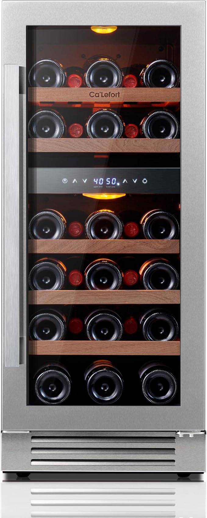 Ca'Lefort 15 Inch Wine Fridge, 28 Bottle Wine Cooler Refrigerator, 40-65°F Wine Refrigerator Glass Door, 3 LED Dual Zone Wine Fridge, Built-in or Freestanding Fridge for Home/Bar/Kitchen (3.0 cu.ft)