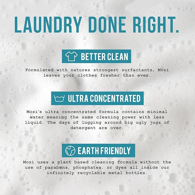 Laundry Detergent Liquid, Unscented, 50+ Loads, Concentrated, Non toxic, Plant Based Enzyme Cleaner, Phosphate & Paraben Free, Long Lasting Luxury Clean, Scent Free, 32 oz Recyclable Bottle