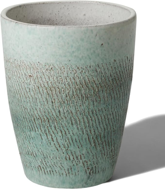 Emissary Bullet 9.5 in. Coastal Splash Ceramic Round Planter (9.5 in. L x 9.5 in. W x 12 in. H) with Drainage Hole