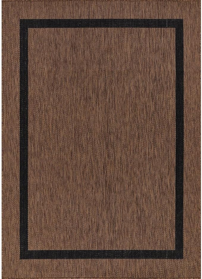 Bordered Outdoor Rug 6x9 Washable Outside Carpet for Indoor Patio Porch Waterproof Easy Cleaning Non Shedding Area Rugs Nut Brown - Black 6 x 9
