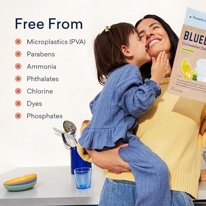 BLUELAND 100% Plastic-Free Dishwasher Detergent Tablets, Starter Set, 60 Count with Tin, Lemon Zest Eco Friendly Dishwashing Pods, Natural, Sustainable