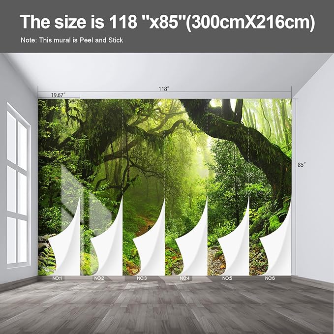 Forest Landscape Wall murals Woodland Tree Peel and Stick Wallpaper for Bedroom Living Room - 85"x118"