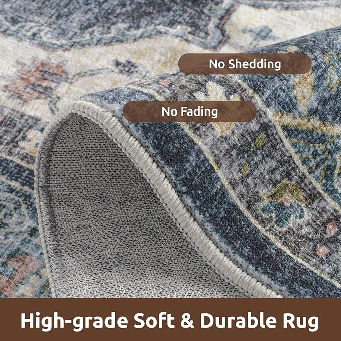 AMOAMI-Area Rug 5X7 Rugs for Living Room-Vintage Soft Blue Rugs for Bedroom-Non Slip Carpet-Machine Washable Rug for Dining Room Living Room Bedroom Office Under Table